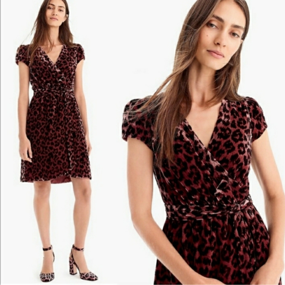 NWOT J.Crew Drapey Velvet Cheatah Dress